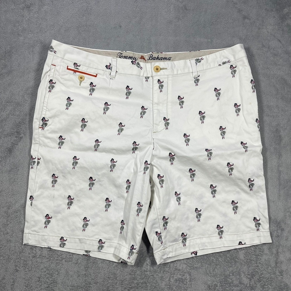 Tommy Bahama Chino Shorts Mens 40 White Hula Girl Embroidered Stretch READ